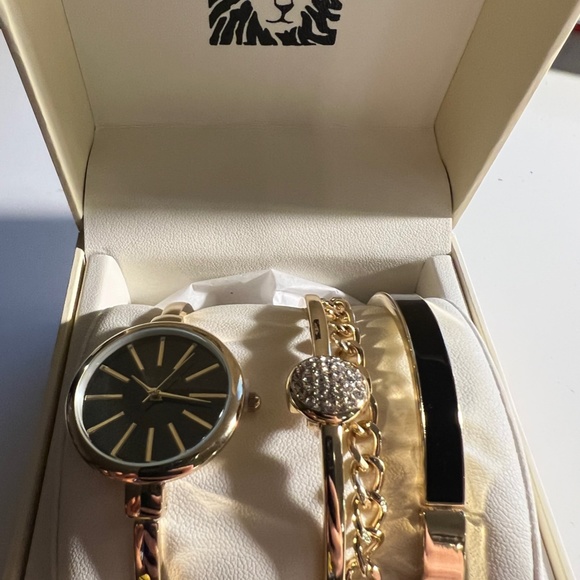 Anne Klein Black/Gold Bangle Watch & Bracelet Set main image 4